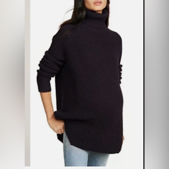 Hatch Sweaters - Hatch Maternity Merino Wool Waffle Turtleneck in Black size XS
